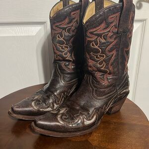 🔥🔥 Brown CORRAL Tooled Detailed Cowgirl Boots Line 4722 - GUC - Women Sz 7.5 M